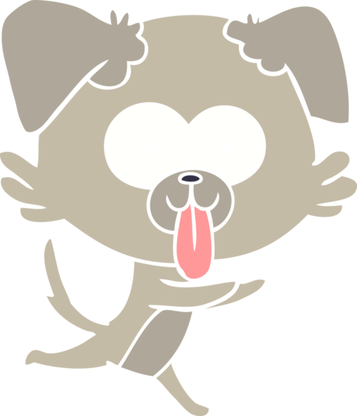 Düz renkli çizgi film, bir insan tarafından çizilmiş dili olan koşan bir köpek.