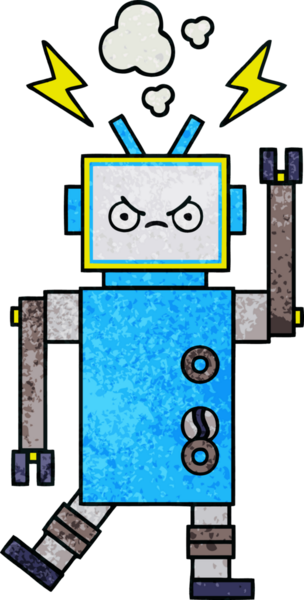 Bir insan tarafından çizilmiş bir robotun retro grunge dokusu