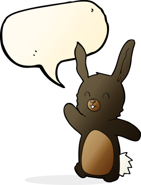 Bir insan tarafından çizilmiş konuşma balonlu mutlu tavşan çizgi filmi.