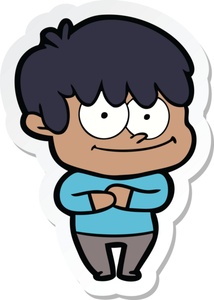 Bir insan tarafından çizilmiş mutlu bir çizgi film karakterinin çıkartması.