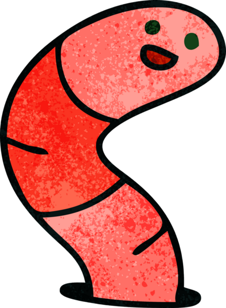 Bir insan tarafından çizilmiş garip bir çizgi film solucanı.