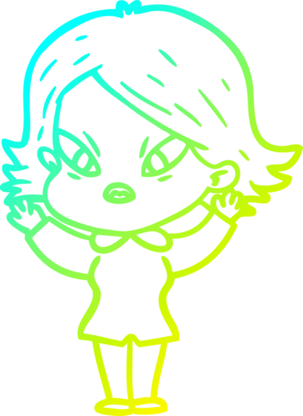 Bir insan tarafından çizilmiş soğuk gradyan çizgi çizimi stresli bir kadın