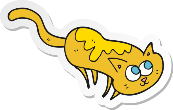 Bir insan tarafından çizilmiş çizgi film kedisinin çıkartması.