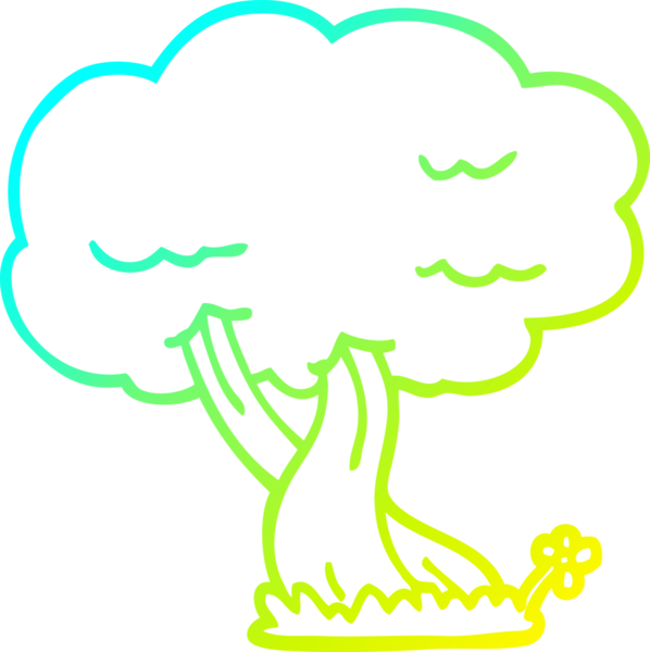 Bir insan tarafından çizilmiş bir karikatür ağacının soğuk gradyan çizimi