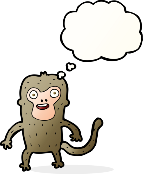 Bir insan tarafından çizilmiş düşünce baloncuklu çizgi maymun.