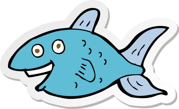 Bir insan tarafından çizilmiş karikatür balığının çıkartması.