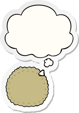 Düşünce baloncuklu çizgi film bisküvisi insan tarafından çizilmiş bir çıkartma.