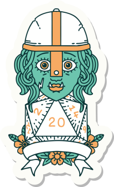 Bir insan tarafından çizilmiş 20 zarlı yarım ork savaşçısının çıkartması.