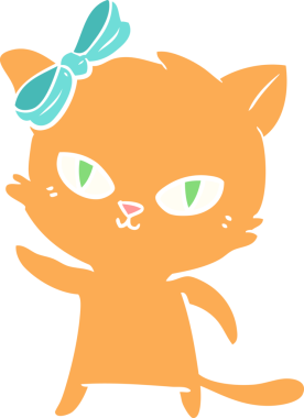 Sevimli düz renkli çizgi film kedisi bir insan tarafından çizilmiş.