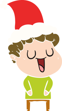 Gülen el, bir insan tarafından çizilmiş Noel Baba şapkası giyen bir adamın düz renk çizimi.