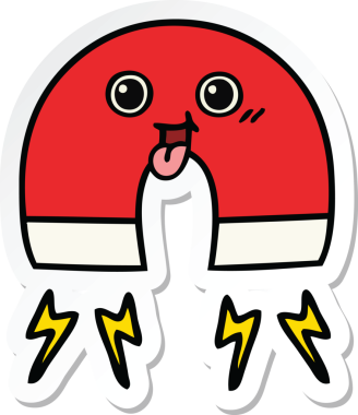 Bir insan tarafından çizilmiş şirin bir çizgi film mıknatısı etiketi.