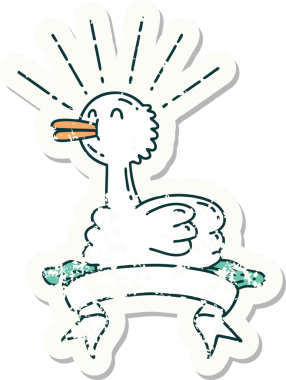 Bir insan tarafından çizilmiş eski bir dövme stili yüzen ördek çıkartması.