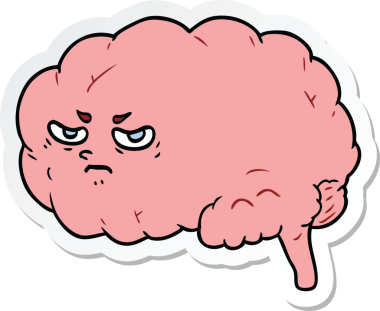 Bir insan tarafından çizilmiş kızgın bir beynin çıkartması.