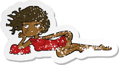 Bir insan tarafından çizilmiş seksi pozdaki bir karikatür kadının gerilimli çıkartması.