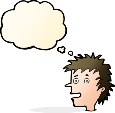 Bir insan tarafından çizilmiş düşünce baloncuğu olan heyecanlı çocuk.