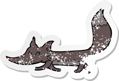 Bir insan tarafından çizilmiş küçük bir kurdun gerilmiş çıkartması.