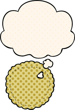 Bir insan tarafından çizilmiş, düşünce baloncuklu çizgi roman bisküvisi.