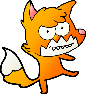 Bir insan tarafından çizilmiş sırıtan tilki çizgi filmi.