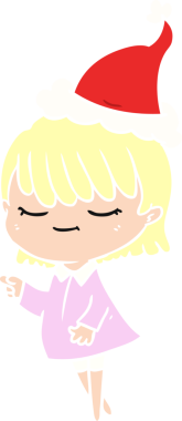 Bir insan tarafından çizilmiş Noel Baba şapkası takan bir kadının düz renkli çizimi.