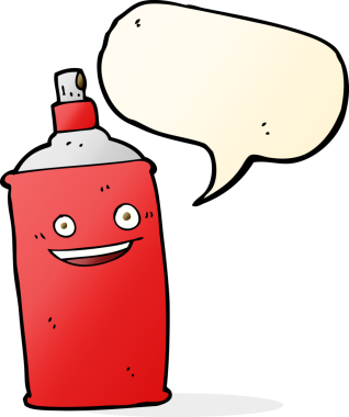 Bir insan tarafından çizilmiş konuşma balonlu sprey kutusu.
