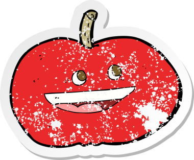 Bir insanın çizdiği mutlu elma çizgi filminin gerilimli retro yapıştırması.