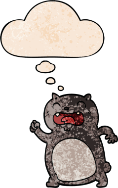 Bir insan tarafından çizilmiş grunge desenli düşünce baloncuklu çizgi film kedisi.