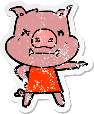 Bir insan tarafından çizilmiş kızgın bir çizgi film domuzunun sıkıntılı çıkartması.