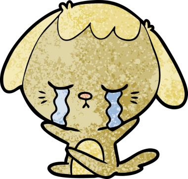 Bir insan tarafından çizilmiş ağlayan çizgi film köpeği.