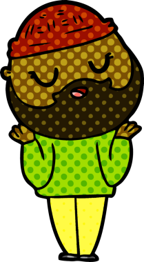 Bir insan tarafından çizilmiş sakallı sevimli bir çizgi film adamı.