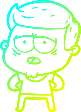 Bir insan tarafından çizilmiş, yorgun bir adamın soğuk çizgi çizimi.