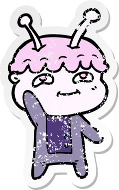 Bir insan tarafından çizilen dost canlısı bir uzay adamının sıkıntılı çıkartması.