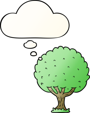 Düşünce baloncuğu olan çizgi film ağacı bir insan tarafından çizilmiş.