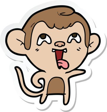 Bir insan tarafından çizilmiş çılgın bir maymun çıkartması.