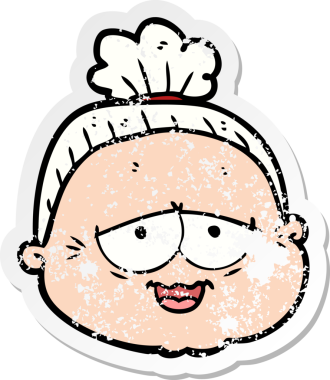 Bir insan tarafından çizilmiş yaşlı bir kadının sıkıntılı çıkartması.