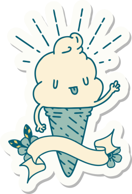 Bir insan tarafından çizilmiş dövme stili dondurma karakterinin çıkartması.