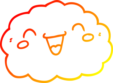 Bir insan tarafından çizilmiş mutlu bir karikatür bulutunun sıcak gradyan çizimi