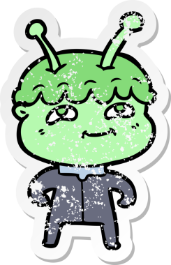 Bir insan tarafından çizilmiş dost canlısı bir uzay adamının sıkıntılı çıkartması.