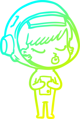 Bir çizgi film karakteri çizen soğuk gradyan bir insan tarafından çizilmiş güzel astronot kız.