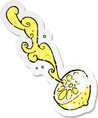 Bir insan tarafından çizilmiş limon fışkırtan bir çizgi filmin gerilimli yapıştırması.