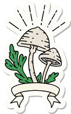 Bir insan tarafından çizilmiş dövme stili mantar çıkartması.