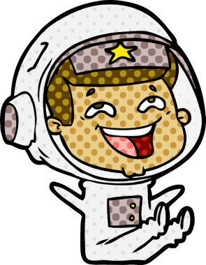 Bir insan tarafından çizilmiş gülen astronot çizgi filmi.