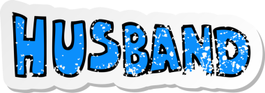 Bir insan tarafından çizilmiş karikatürlü bir koca sözcüğünün sıkıntılı çıkartması.