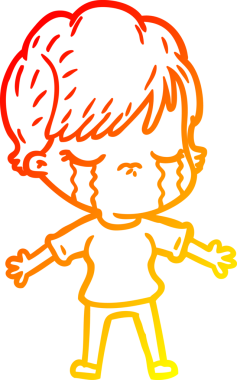 Bir insan tarafından çizilmiş, ağlayan bir çizgi kadın çizimi.