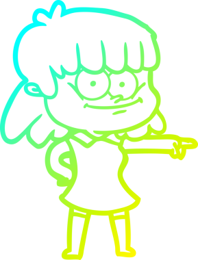 Bir insan tarafından çizilmiş gülümseyen bir çizgi film kızı çizimi.