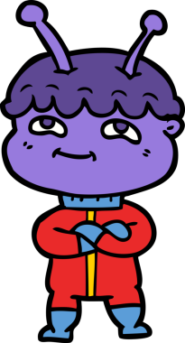 Bir insan tarafından çizilmiş dost canlısı çizgi film uzay adamı.