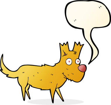 Bir insan tarafından çizilmiş konuşma balonu olan küçük sevimli bir köpek.