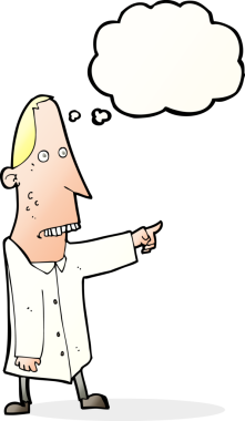 Bir insan tarafından çizilmiş düşünce baloncuğuyla işaret eden çirkin bir adam.