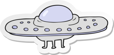 Bir insan tarafından çizilmiş bir uçan daire etiketi.