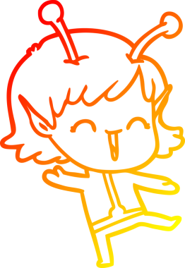 Bir insan tarafından çizilen gülen uzaylı bir kızın sıcak çizgi çizimi.