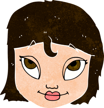 Bir insan tarafından çizilmiş gülümseyen çizgi film kadını.